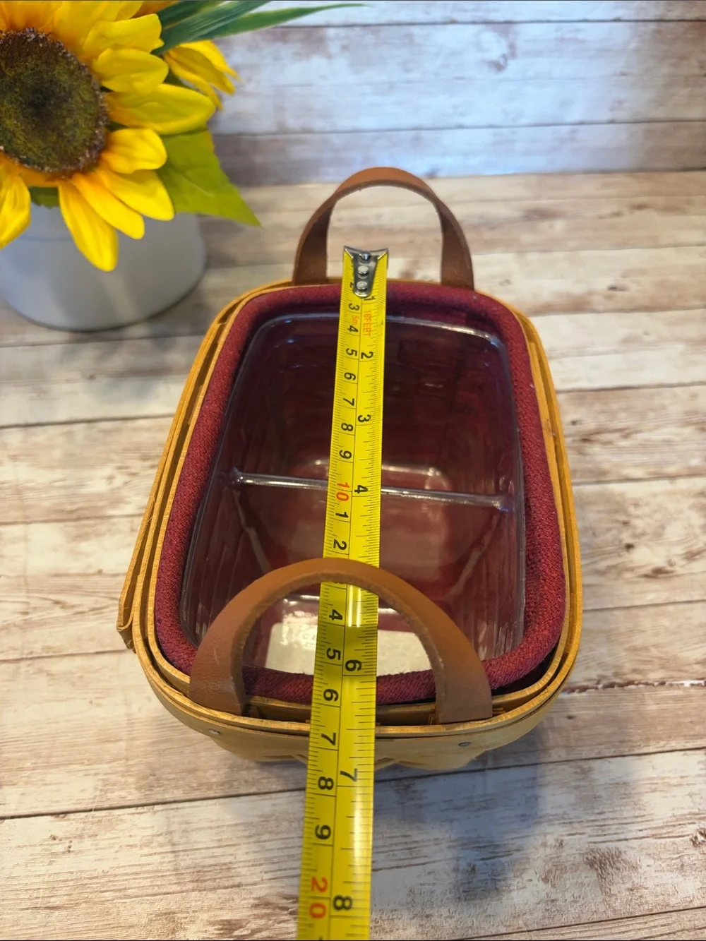 Longaberger Woven Tea Basket 10740 Red Liner and Clear Protector Insert
